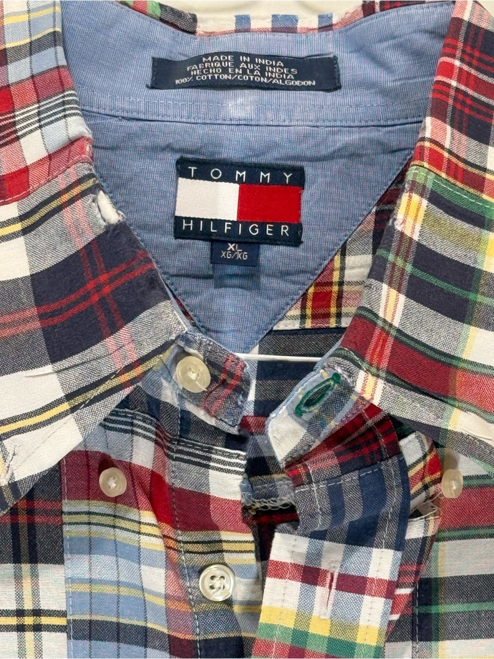 Tommy Hilfiger Men’s Red, Blue & Green Plaid Button-Down Shirt